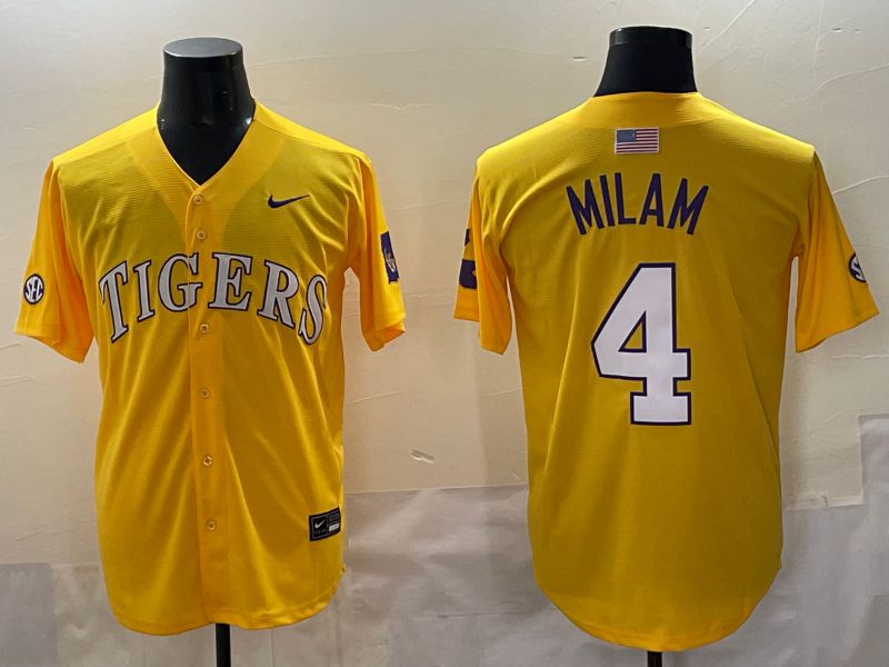 Men 2025 LSU Tigers #4 Milam Yellow Nike Joint Name Nike NCAA Jersey style 1->ncaa teams->NCAA Jersey